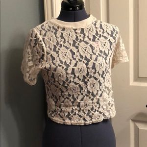 Cream floral lace crop too